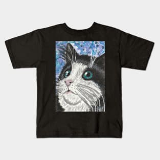 black white cat face Kids T-Shirt